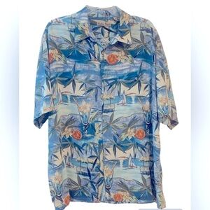 Hollis River Men’s Tropical Hawaiian Button Up Shirt Short Sleeve Sailboat XL